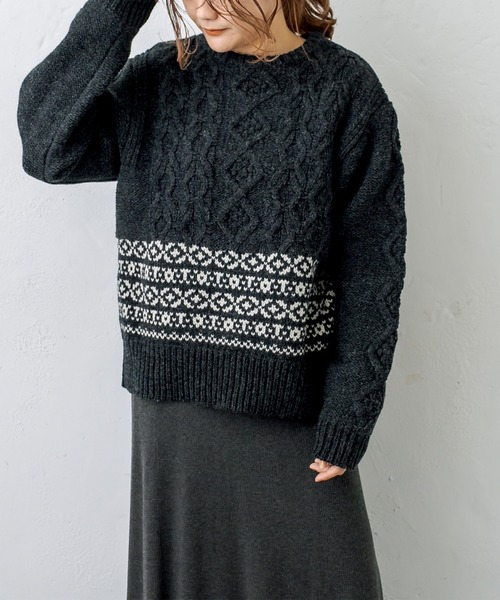 PUAL CE CIN（ピュアルセシン）の「シェットランドケーブルニットプルオーバー（ニット/セーター・レディース・アイボリー/スミクロ/モカ・FREE）」の7枚目の写真