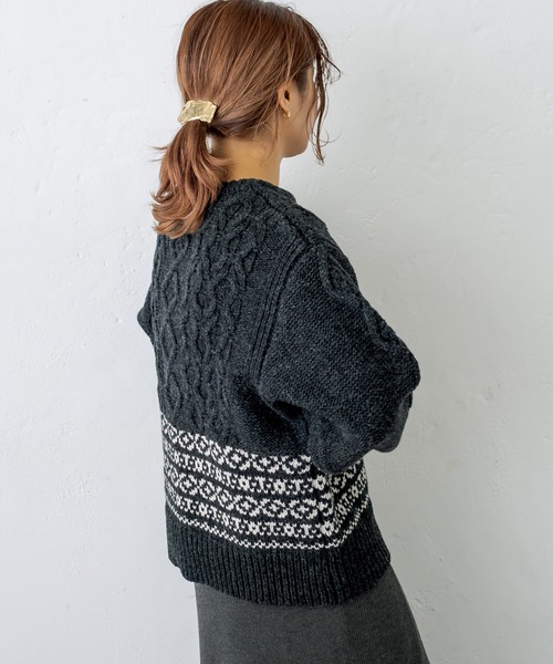 PUAL CE CIN（ピュアルセシン）の「シェットランドケーブルニットプルオーバー（ニット/セーター・レディース・アイボリー/スミクロ/モカ・FREE）」の5枚目の写真