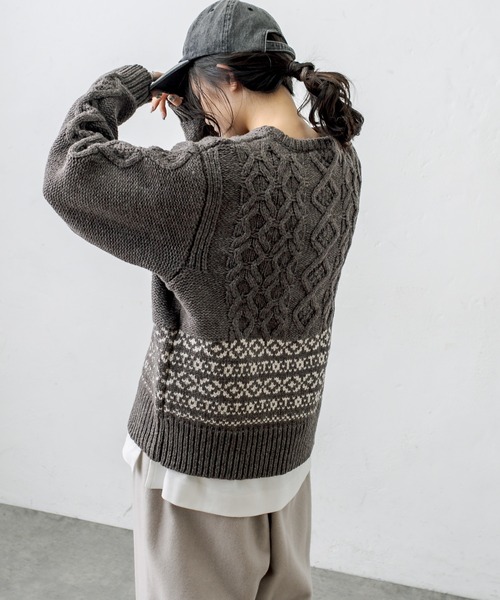 PUAL CE CIN（ピュアルセシン）の「シェットランドケーブルニットプルオーバー（ニット/セーター・レディース・アイボリー/スミクロ/モカ・FREE）」の20枚目の写真