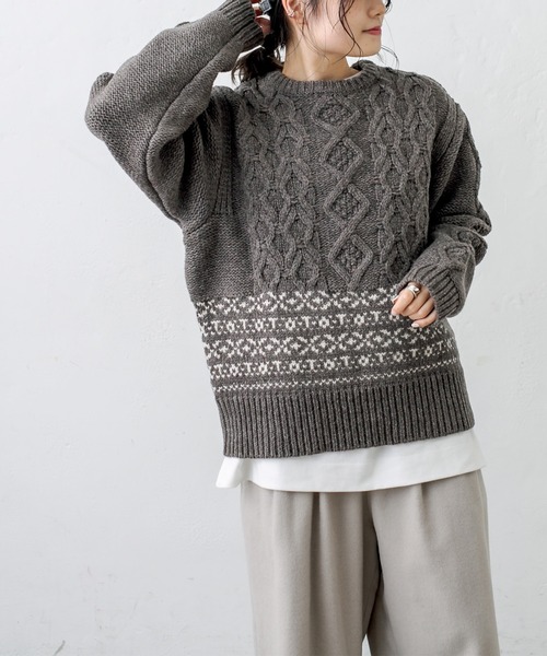 PUAL CE CIN（ピュアルセシン）の「シェットランドケーブルニットプルオーバー（ニット/セーター・レディース・アイボリー/スミクロ/モカ・FREE）」の18枚目の写真