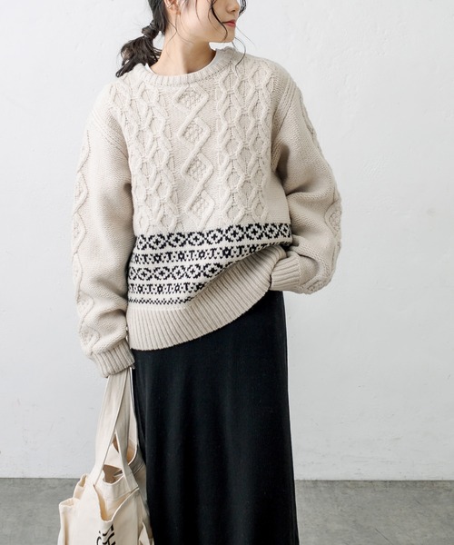 PUAL CE CIN（ピュアルセシン）の「シェットランドケーブルニットプルオーバー（ニット/セーター・レディース・アイボリー/スミクロ/モカ・FREE）」の15枚目の写真