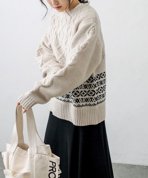 PUAL CE CIN（ピュアルセシン）の「シェットランドケーブルニットプルオーバー（ニット/セーター・レディース・アイボリー/スミクロ/モカ・FREE）」の12枚目の写真