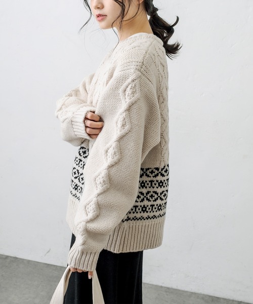 PUAL CE CIN（ピュアルセシン）の「シェットランドケーブルニットプルオーバー（ニット/セーター・レディース・アイボリー/スミクロ/モカ・FREE）」の9枚目の写真