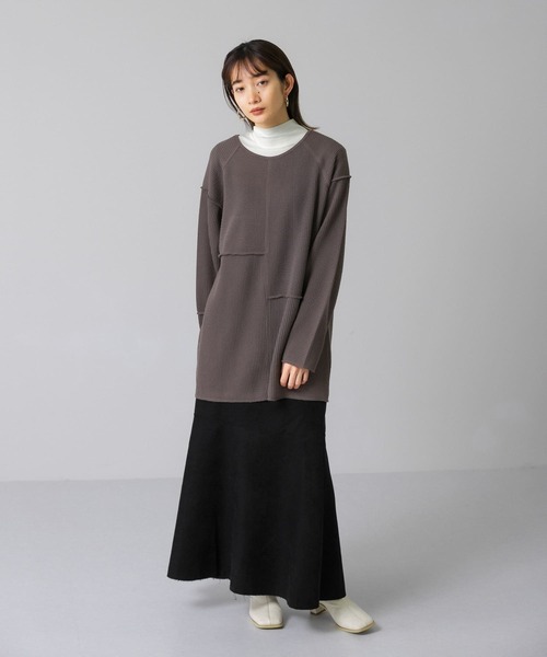 KBF（ケイビーエフ）の「パッチワークRIBチュニック（Tシャツ/カットソー・レディース・キャメル/ブラウン/オートミール・ONE）」の13枚目の写真