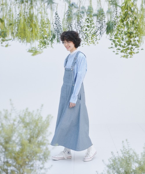 EDIT Gris（エディットグリ）の「ヒッコリーサロペットスカート（サロペット/オーバーオール・レディース・ホワイト/ブラック・FREE）」の5枚目の写真