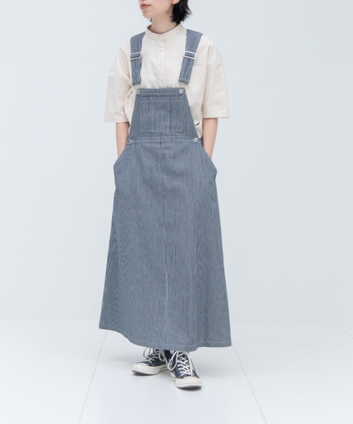 EDIT Gris（エディットグリ）の「ヒッコリーサロペットスカート（サロペット/オーバーオール・レディース・ホワイト/ブラック・FREE）」の10枚目の写真