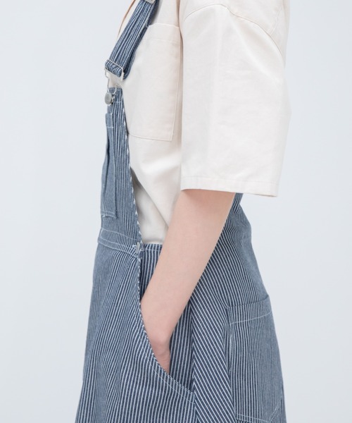 EDIT Gris（エディットグリ）の「ヒッコリーサロペットスカート（サロペット/オーバーオール・レディース・ホワイト/ブラック・FREE）」の12枚目の写真