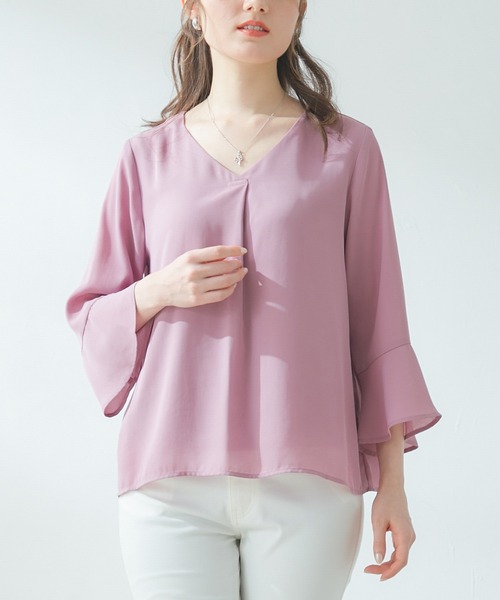 Honeys（ハニーズ）の「前タックトップス（シャツ/ブラウス・レディース・ホワイト/グリーン/ホワイト系その他/ブラック系その他/ピンク系その他・LL/S/M/L）」の6枚目の写真