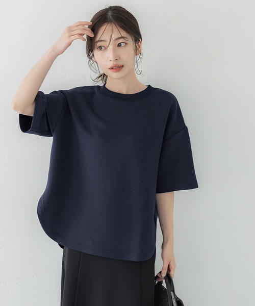 coca(coca)(コカ)の「夏の新感覚5分袖トップス(Tシャツ/カットソー・レディース・チャコールグレー/ブルー/ベージュ/ネイビー/グレイッシュベージュ・M/L)」の4枚目の写真