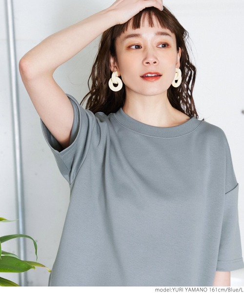 coca(coca)(コカ)の「夏の新感覚5分袖トップス(Tシャツ/カットソー・レディース・チャコールグレー/ブルー/ベージュ/ネイビー/グレイッシュベージュ・M/L)」の14枚目の写真
