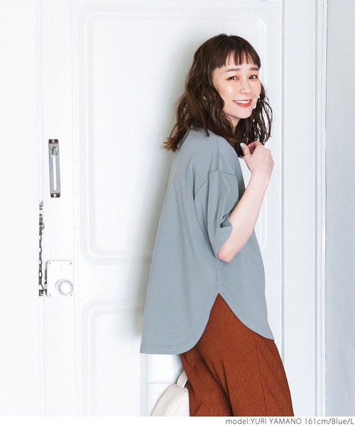 coca(coca)(コカ)の「夏の新感覚5分袖トップス(Tシャツ/カットソー・レディース・チャコールグレー/ブルー/ベージュ/ネイビー/グレイッシュベージュ・M/L)」の15枚目の写真