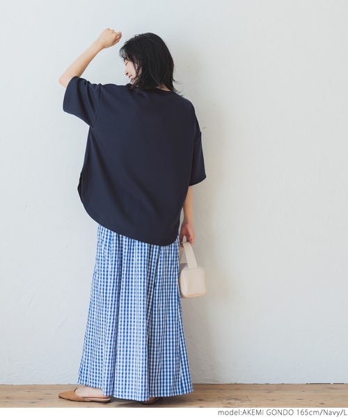coca(coca)(コカ)の「夏の新感覚5分袖トップス(Tシャツ/カットソー・レディース・チャコールグレー/ブルー/ベージュ/ネイビー/グレイッシュベージュ・M/L)」の20枚目の写真