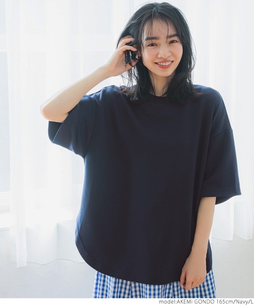 coca(coca)(コカ)の「夏の新感覚5分袖トップス(Tシャツ/カットソー・レディース・チャコールグレー/ブルー/ベージュ/ネイビー/グレイッシュベージュ・M/L)」の21枚目の写真