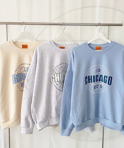 Dalfwin（ダールフィン）の「2022 S/S 春夏 韓国スウェット CHICAGOプリントスウェット トレーナー（スウェット・レディース・クリーム/グレー系その他/ライトブルー・FREE）」の12枚目の写真