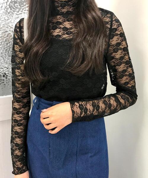INGNI（イング）の「レースハイネックメロートップス（Tシャツ/カットソー・レディース・ブラック/オフホワイト/ピンク・M）」の3枚目の写真