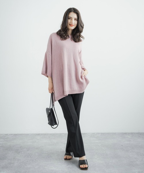 Rocky Monroe(ロッキーモンロー)の「オーバーサイズ 綿麻 5分袖 クルーネックサマーニット(ニット/セーター・メンズ・ライトグレー/インディゴブルー/ケリー/スモークピンク/グレイッシュベージュ/グレイッシュブルー/ブラック・M/L/XL)」の15枚目の写真