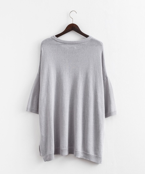 Rocky Monroe(ロッキーモンロー)の「オーバーサイズ 綿麻 5分袖 クルーネックサマーニット(ニット/セーター・メンズ・ライトグレー/インディゴブルー/ケリー/スモークピンク/グレイッシュベージュ/グレイッシュブルー/ブラック・M/L/XL)」の21枚目の写真