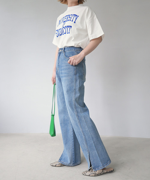 c.u.l(シーユーエル)の「天竺カレッジロゴTシャツ culwd22ss012(Tシャツ/カットソー・レディース・ライトベージュ/ホワイト×ブルー・FREE)」の3枚目の写真