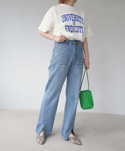 c.u.l(シーユーエル)の「天竺カレッジロゴTシャツ culwd22ss012(Tシャツ/カットソー・レディース・ライトベージュ/ホワイト×ブルー・FREE)」の4枚目の写真