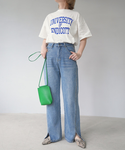 c.u.l(シーユーエル)の「天竺カレッジロゴTシャツ culwd22ss012(Tシャツ/カットソー・レディース・ライトベージュ/ホワイト×ブルー・FREE)」の7枚目の写真