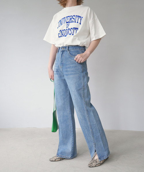 c.u.l(シーユーエル)の「天竺カレッジロゴTシャツ culwd22ss012(Tシャツ/カットソー・レディース・ライトベージュ/ホワイト×ブルー・FREE)」の8枚目の写真