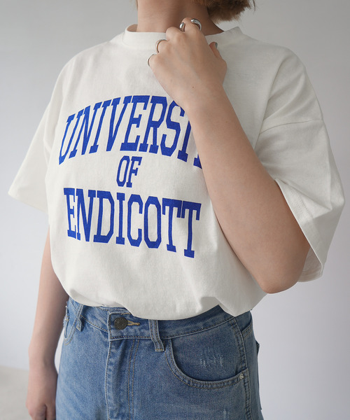 c.u.l(シーユーエル)の「天竺カレッジロゴTシャツ culwd22ss012(Tシャツ/カットソー・レディース・ライトベージュ/ホワイト×ブルー・FREE)」の9枚目の写真