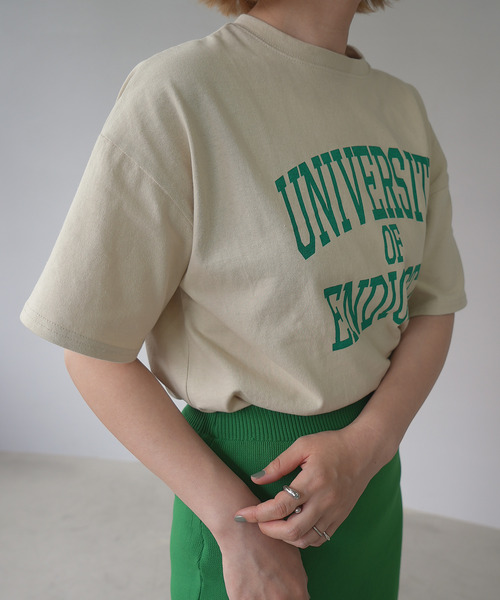 c.u.l(シーユーエル)の「天竺カレッジロゴTシャツ culwd22ss012(Tシャツ/カットソー・レディース・ライトベージュ/ホワイト×ブルー・FREE)」の16枚目の写真