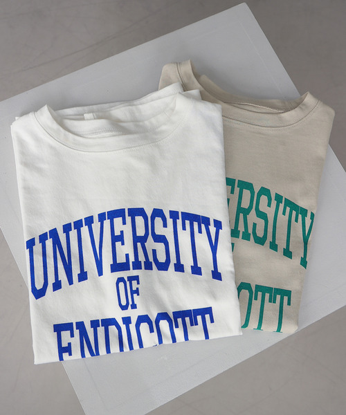 c.u.l(シーユーエル)の「天竺カレッジロゴTシャツ culwd22ss012(Tシャツ/カットソー・レディース・ライトベージュ/ホワイト×ブルー・FREE)」の19枚目の写真