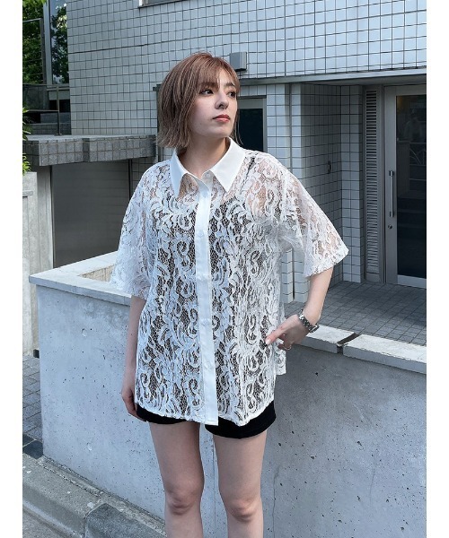 ENVYM（アンビー）の「Ｈ／ＳレースＳＨ（シャツ/ブラウス・レディース・ホワイト/ブラック・FREE）」の7枚目の写真