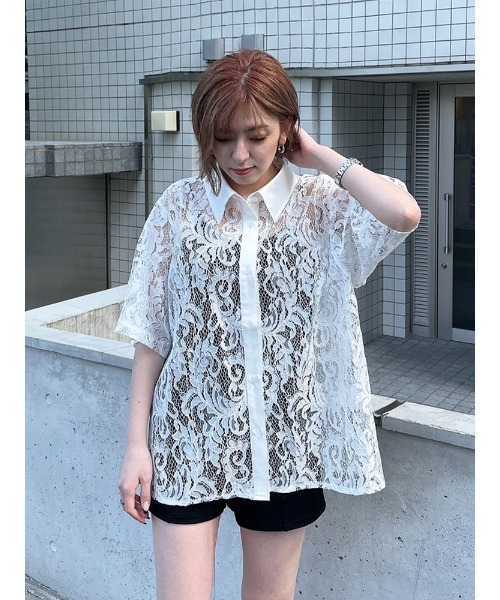 ENVYM（アンビー）の「Ｈ／ＳレースＳＨ（シャツ/ブラウス・レディース・ホワイト/ブラック・FREE）」の9枚目の写真