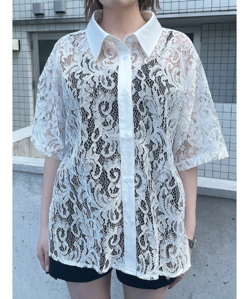 ENVYM（アンビー）の「Ｈ／ＳレースＳＨ（シャツ/ブラウス・レディース・ホワイト/ブラック・FREE）」の4枚目の写真