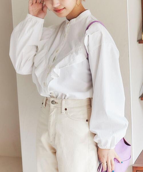 coen（コーエン）の「【WEB限定】フリルデニムシャツ（シャツ/ブラウス・レディース・ホワイト/ネイビー/コバルトブルー・M/L）」の4枚目の写真