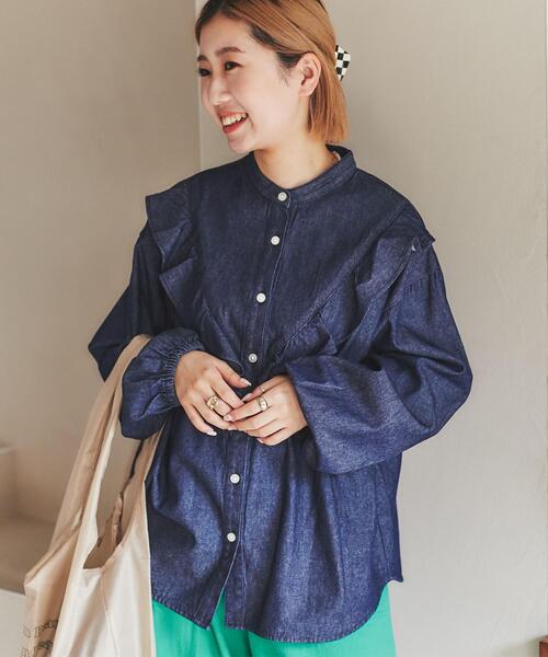 coen（コーエン）の「【WEB限定】フリルデニムシャツ（シャツ/ブラウス・レディース・ホワイト/ネイビー/コバルトブルー・M/L）」の9枚目の写真