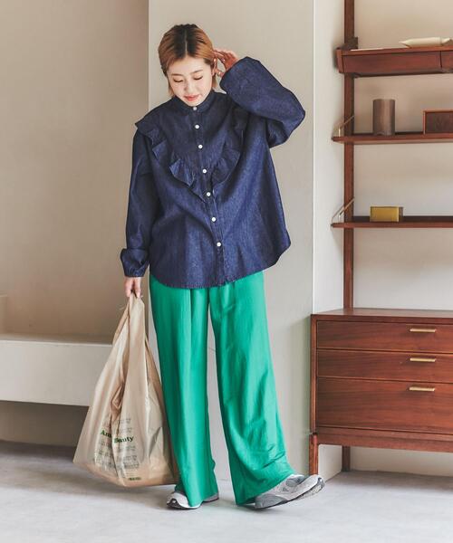 coen（コーエン）の「【WEB限定】フリルデニムシャツ（シャツ/ブラウス・レディース・ホワイト/ネイビー/コバルトブルー・M/L）」の12枚目の写真