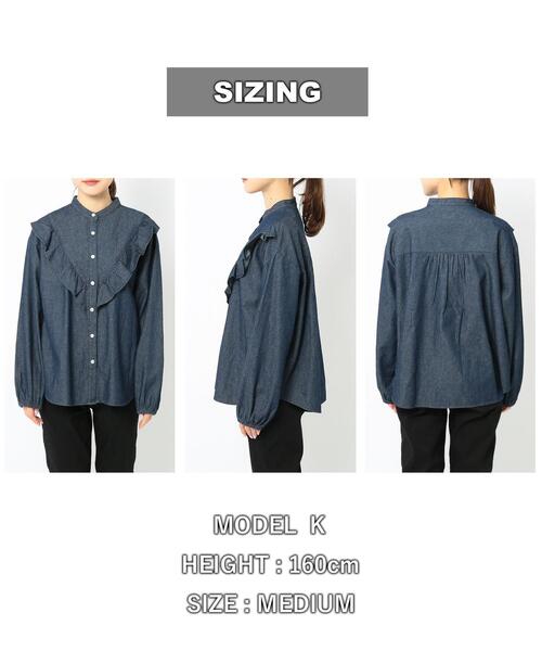 coen（コーエン）の「【WEB限定】フリルデニムシャツ（シャツ/ブラウス・レディース・ホワイト/ネイビー/コバルトブルー・M/L）」の8枚目の写真