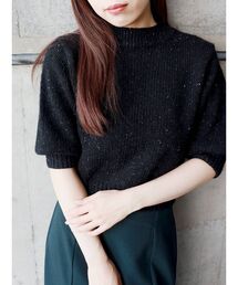 MURUA（ムルーア）の「メランジハーフスリーブニット（ニット/セーター・レディース）」