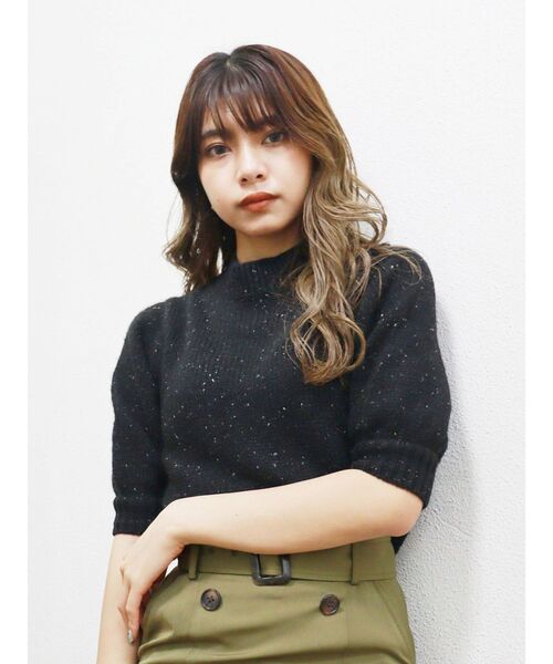 MURUA（ムルーア）の「メランジハーフスリーブニット（ニット/セーター・レディース・ブラック/ブルー/アイボリー/ブラウン・FREE）」の5枚目の写真