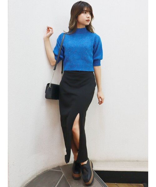 MURUA（ムルーア）の「メランジハーフスリーブニット（ニット/セーター・レディース・ブラック/ブルー/アイボリー/ブラウン・FREE）」の20枚目の写真