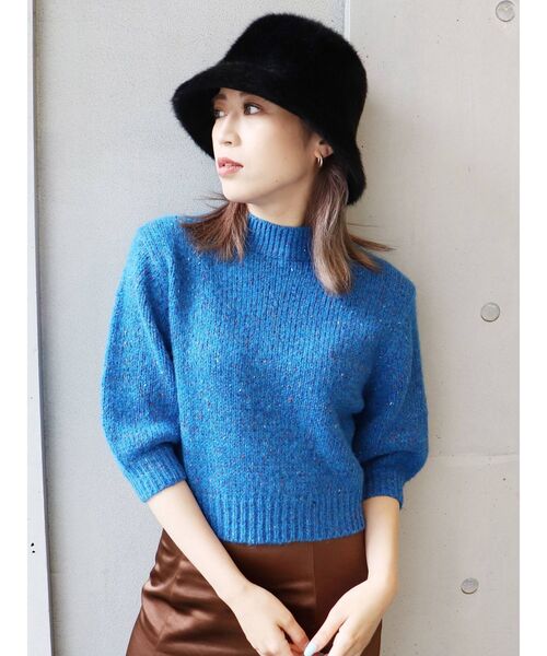 MURUA（ムルーア）の「メランジハーフスリーブニット（ニット/セーター・レディース・ブラック/ブルー/アイボリー/ブラウン・FREE）」の14枚目の写真