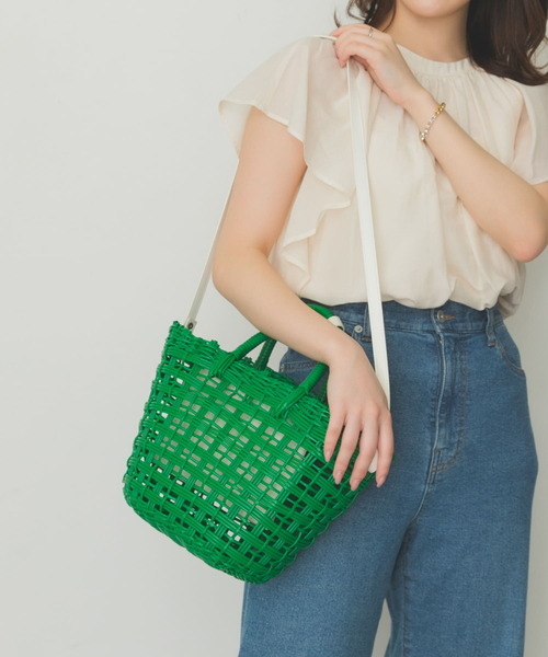 RODE SKO（ロデスコ）の「ショルダー付編みかごバッグ（かごバッグ・レディース・ホワイト/ブラウン/ブルー/グリーン・ONE）」の3枚目の写真