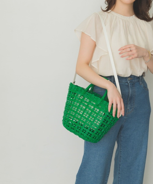 RODE SKO（ロデスコ）の「ショルダー付編みかごバッグ（かごバッグ・レディース・ホワイト/ブラウン/ブルー/グリーン・ONE）」の12枚目の写真