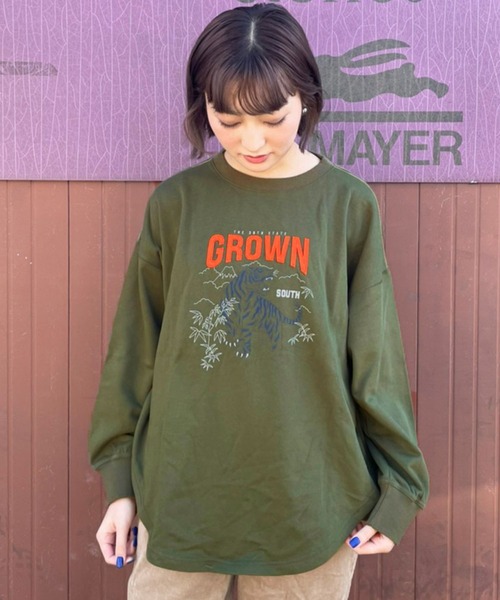 KRIFF MAYER Lady's Collection（クリフメイヤーレディースコレクション）の「ミニ裏毛アメカジBIGチュニック（Tシャツ/カットソー・レディース・チャコール/グレー/カラフル/カーキ/パープル/その他5・MEDIUM/LARGE）」の4枚目の写真