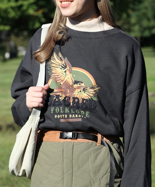 KRIFF MAYER Lady's Collection（クリフメイヤーレディースコレクション）の「ミニ裏毛アメカジBIGチュニック（Tシャツ/カットソー・レディース・チャコール/グレー/カラフル/カーキ/パープル/その他5・MEDIUM/LARGE）」の3枚目の写真