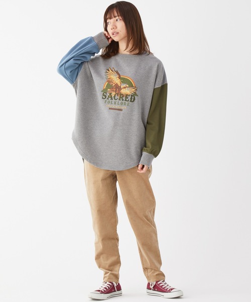 KRIFF MAYER Lady's Collection（クリフメイヤーレディースコレクション）の「ミニ裏毛アメカジBIGチュニック（Tシャツ/カットソー・レディース・チャコール/グレー/カラフル/カーキ/パープル/その他5・MEDIUM/LARGE）」の7枚目の写真