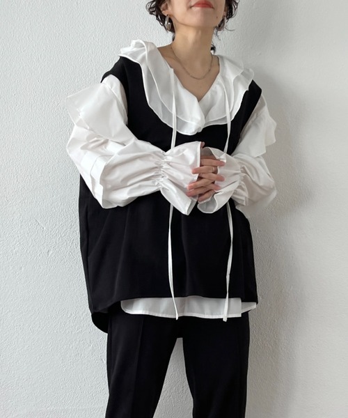 wee9s(ウィークス)の「over size ponte vest / オーバーサイズポンチベスト(ベスト・レディース・ブラック/カーキ/アイボリー/テラコッタ・FREE)」の2枚目の写真