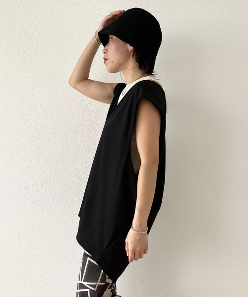 wee9s(ウィークス)の「over size ponte vest / オーバーサイズポンチベスト(ベスト・レディース・ブラック/カーキ/アイボリー/テラコッタ・FREE)」の10枚目の写真