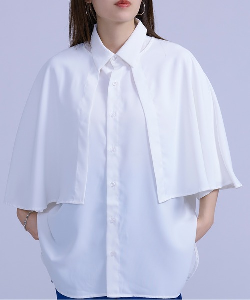 Ellno Loset（エルノロゼット）の「2wayケープ付きシャツ（シャツ/ブラウス・メンズ・オフホワイト/ブルーグレー・MEDIUM/LARGE）」の15枚目の写真