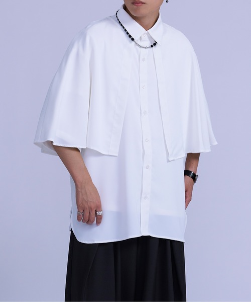 Ellno Loset（エルノロゼット）の「2wayケープ付きシャツ（シャツ/ブラウス・メンズ・オフホワイト/ブルーグレー・MEDIUM/LARGE）」の6枚目の写真