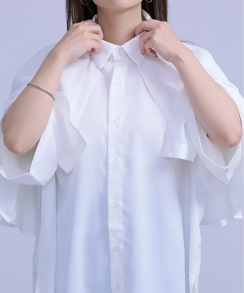 Ellno Loset（エルノロゼット）の「2wayケープ付きシャツ（シャツ/ブラウス・メンズ・オフホワイト/ブルーグレー・MEDIUM/LARGE）」の20枚目の写真