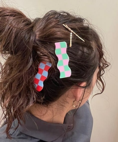 RODEO CROWNS WIDE BOWL（ロデオクラウンズワイドボウル）の「チェッカーフラッグヘアクリップ（バレッタ/ヘアクリップ・レディース・ブルー系その他/ブラック系その他/ピンク系その他・FREE）」の16枚目の写真